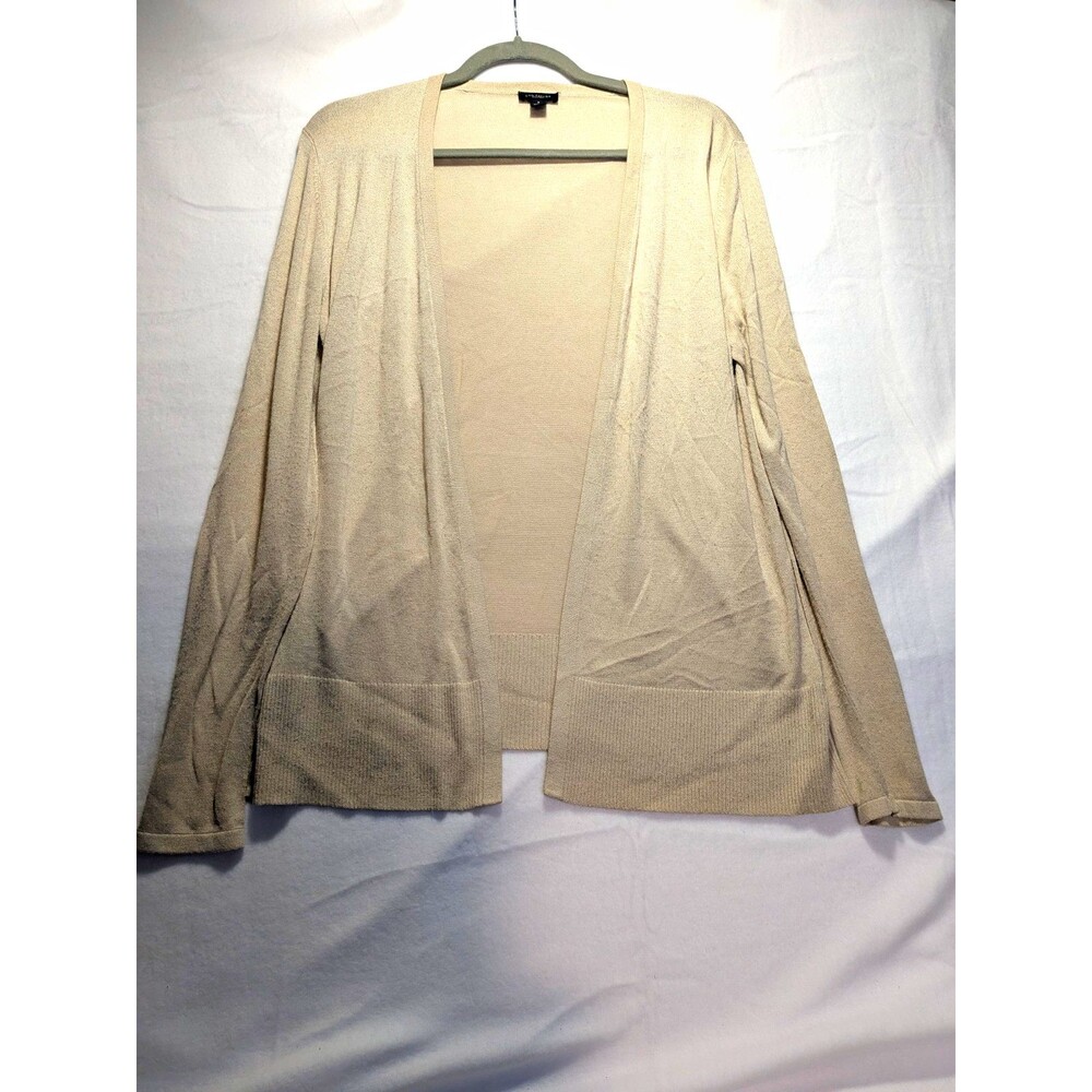 Ann Taylor Factory Women's Beige Solid Knit Open Front Long Sleeve Cardigan M